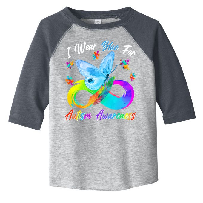I Wear Blue For Autism Awareness Butterfly Infinity Rainbow  Toddler Fine Jersey T-Shirt