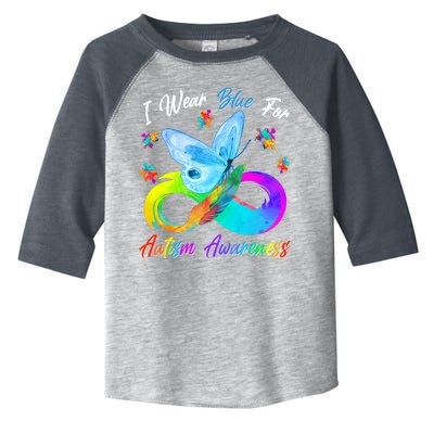 I Wear Blue For Autism Awareness Butterfly Infinity Rainbow  Toddler Fine Jersey T-Shirt