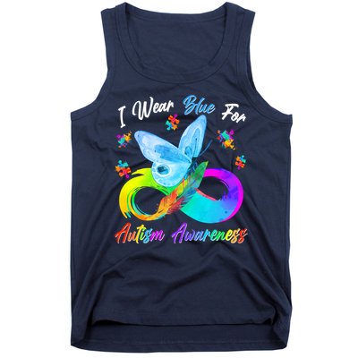I Wear Blue For Autism Awareness Butterfly Infinity Rainbow  Tank Top