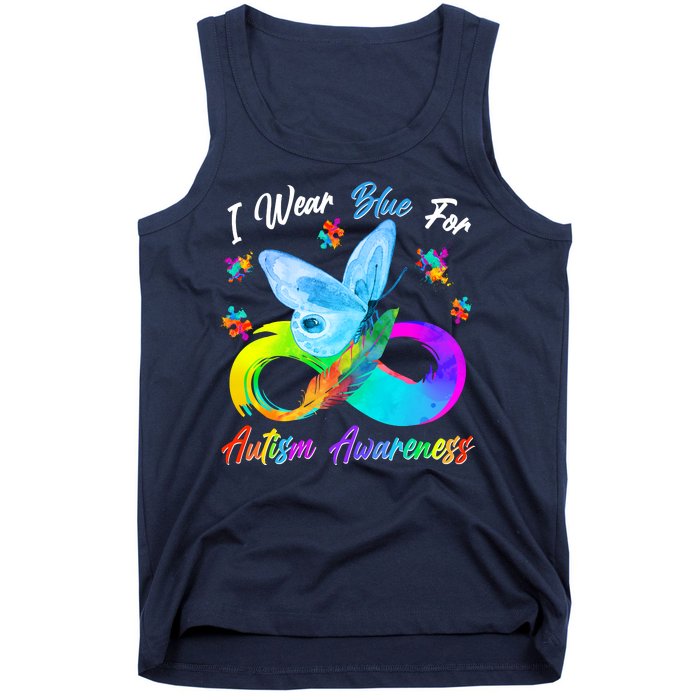 I Wear Blue For Autism Awareness Butterfly Infinity Rainbow  Tank Top