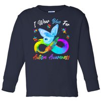 I Wear Blue For Autism Awareness Butterfly Infinity Rainbow  Toddler Long Sleeve Shirt