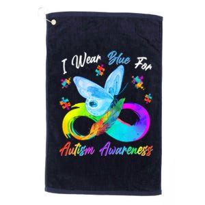 I Wear Blue For Autism Awareness Butterfly Infinity Rainbow  Platinum Collection Golf Towel