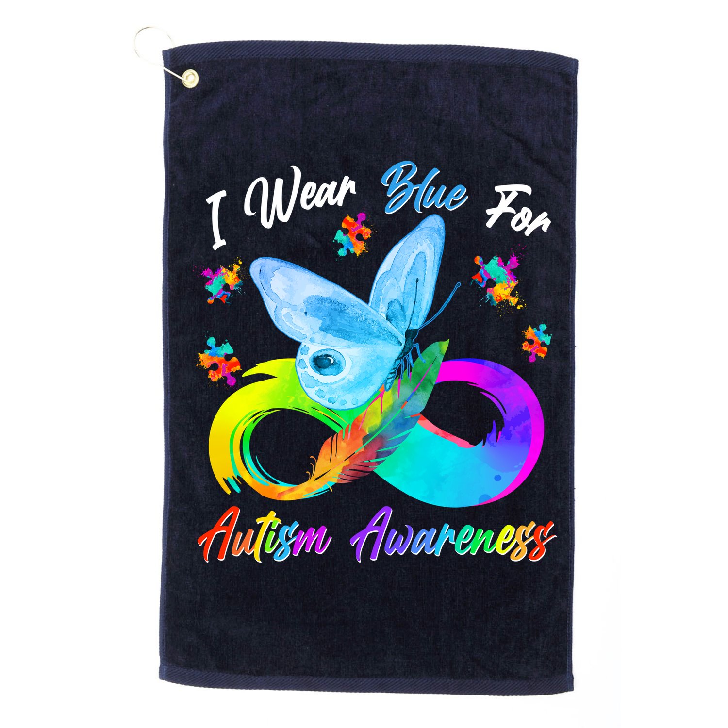 I Wear Blue For Autism Awareness Butterfly Infinity Rainbow  Golf Towel