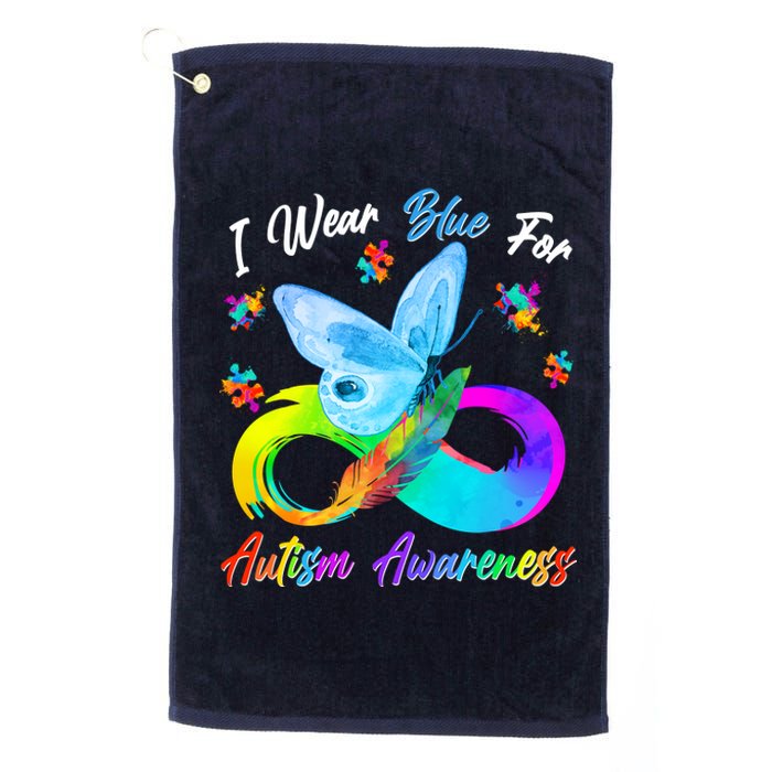 I Wear Blue For Autism Awareness Butterfly Infinity Rainbow  Platinum Collection Golf Towel