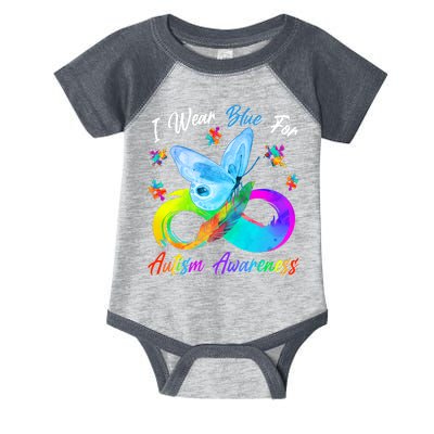 I Wear Blue For Autism Awareness Butterfly Infinity Rainbow  Infant Baby Jersey Bodysuit