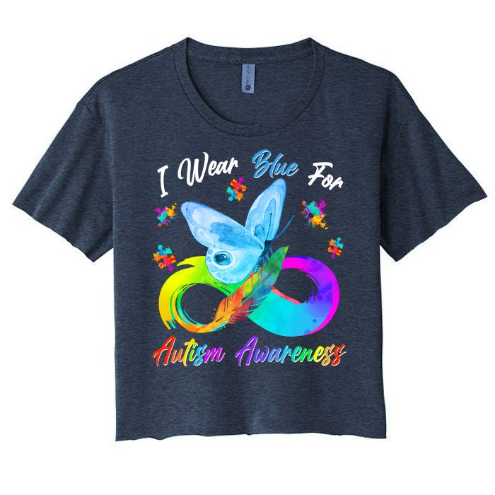 I Wear Blue For Autism Awareness Butterfly Infinity Rainbow  Women's Crop Top Tee