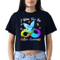 I Wear Blue For Autism Awareness Butterfly Infinity Rainbow  Women's Crop Top Tee