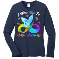 I Wear Blue For Autism Awareness Butterfly Infinity Rainbow  Ladies Long Sleeve Shirt