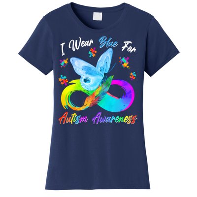 I Wear Blue For Autism Awareness Butterfly Infinity Rainbow  Women's T-Shirt