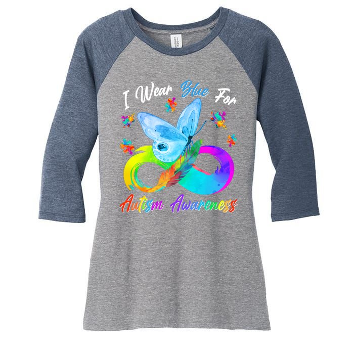 I Wear Blue For Autism Awareness Butterfly Infinity Rainbow  Women's Tri-Blend 3/4-Sleeve Raglan Shirt