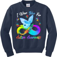 I Wear Blue For Autism Awareness Butterfly Infinity Rainbow  Kids Sweatshirt