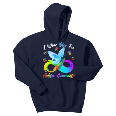 I Wear Blue For Autism Awareness Butterfly Infinity Rainbow  Kids Hoodie