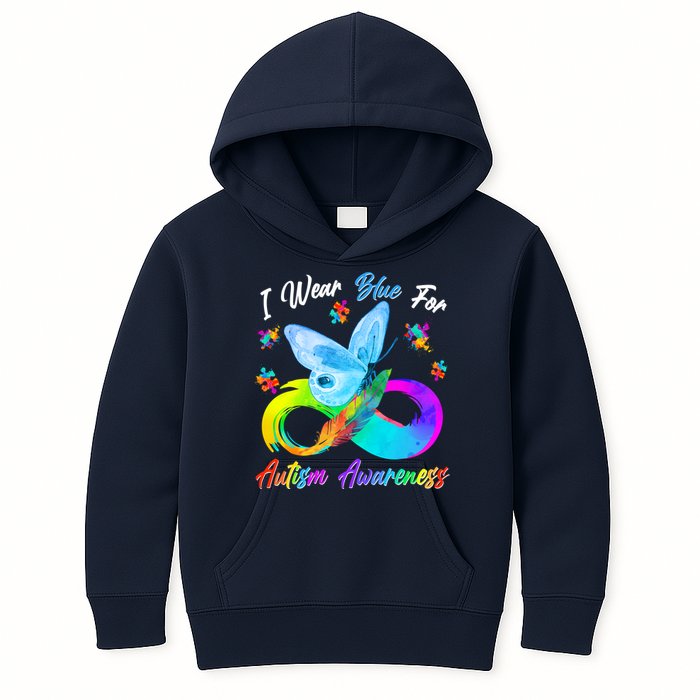 I Wear Blue For Autism Awareness Butterfly Infinity Rainbow  Kids Hoodie