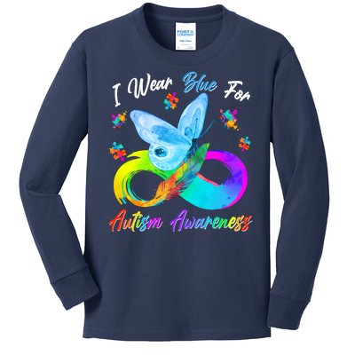 I Wear Blue For Autism Awareness Butterfly Infinity Rainbow  Kids Long Sleeve Shirt