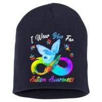 I Wear Blue For Autism Awareness Butterfly Infinity Rainbow  Short Acrylic Beanie