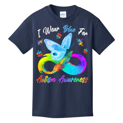 I Wear Blue For Autism Awareness Butterfly Infinity Rainbow  Kids T-Shirt