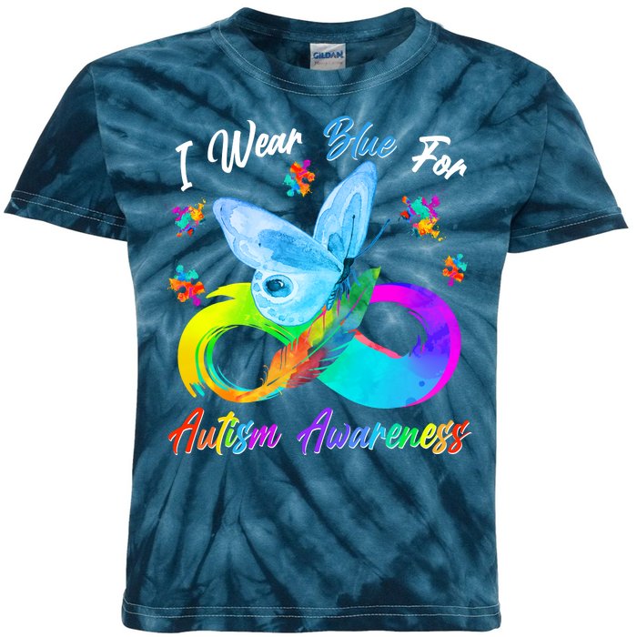 I Wear Blue For Autism Awareness Butterfly Infinity Rainbow  Kids Tie-Dye T-Shirt