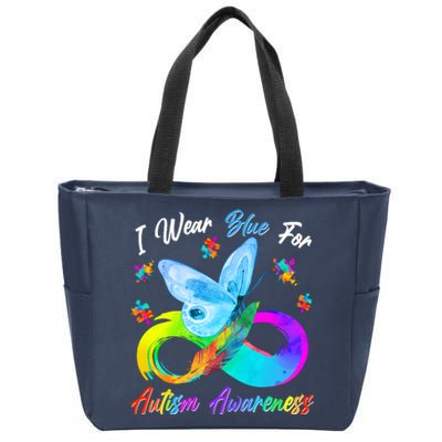 I Wear Blue For Autism Awareness Butterfly Infinity Rainbow  Zip Tote Bag