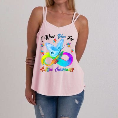 I Wear Blue For Autism Awareness Butterfly Infinity Rainbow  Women's Strappy Tank