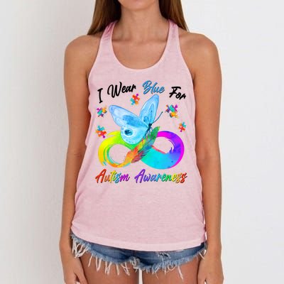 I Wear Blue For Autism Awareness Butterfly Infinity Rainbow  Women's Knotted Racerback Tank