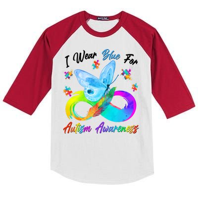 I Wear Blue For Autism Awareness Butterfly Infinity Rainbow  Kids Colorblock Raglan Jersey