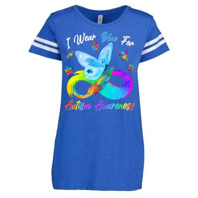 I Wear Blue For Autism Awareness Butterfly Infinity Rainbow  Enza Ladies Jersey Football T-Shirt