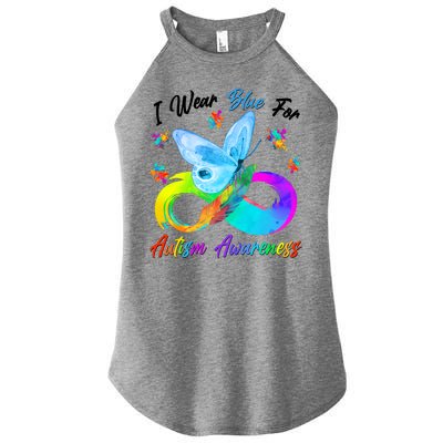 I Wear Blue For Autism Awareness Butterfly Infinity Rainbow  Women's Perfect Tri Rocker Tank