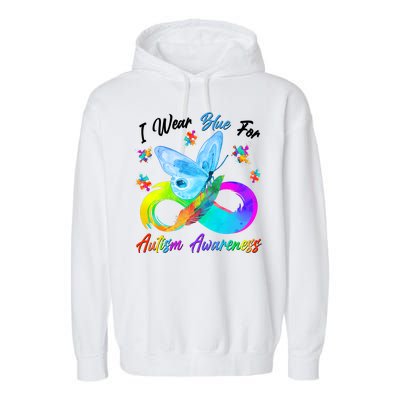 I Wear Blue For Autism Awareness Butterfly Infinity Rainbow  Garment-Dyed Fleece Hoodie