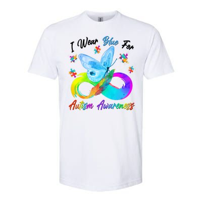 I Wear Blue For Autism Awareness Butterfly Infinity Rainbow  Softstyle CVC T-Shirt