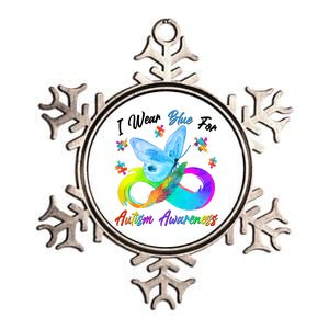 I Wear Blue For Autism Awareness Butterfly Infinity Rainbow  Metallic Star Ornament