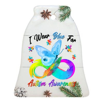 I Wear Blue For Autism Awareness Butterfly Infinity Rainbow  Ceramic Bell Ornament