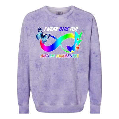 I Wear Blue For Autism Awareness Butterfly Ribbon Colorblast Crewneck Sweatshirt