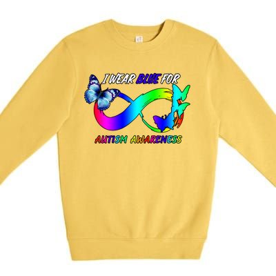 I Wear Blue For Autism Awareness Butterfly Ribbon Premium Crewneck Sweatshirt