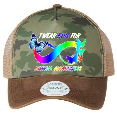 I Wear Blue For Autism Awareness Butterfly Ribbon Legacy Tie Dye Trucker Hat