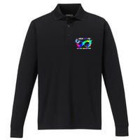 I Wear Blue For Autism Awareness Butterfly Ribbon Performance Long Sleeve Polo