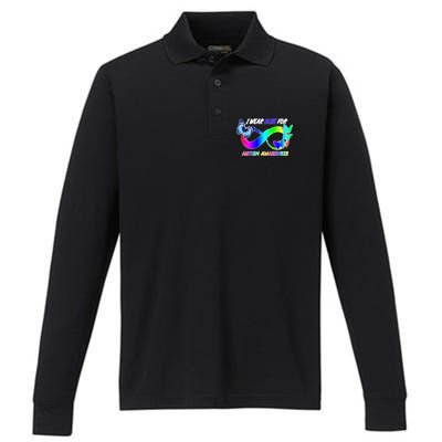 I Wear Blue For Autism Awareness Butterfly Ribbon Performance Long Sleeve Polo