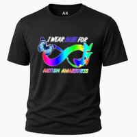 I Wear Blue For Autism Awareness Butterfly Ribbon Cooling Performance Crew T-Shirt