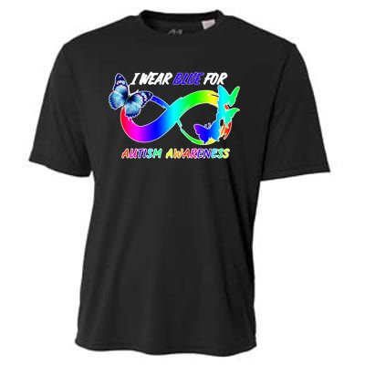 I Wear Blue For Autism Awareness Butterfly Ribbon Cooling Performance Crew T-Shirt