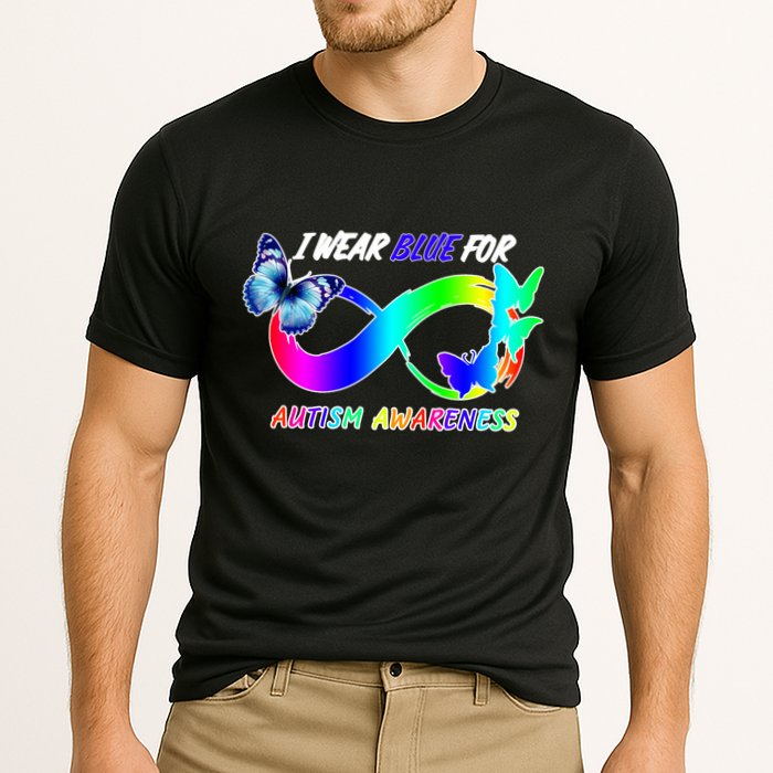 I Wear Blue For Autism Awareness Butterfly Ribbon Cooling Performance Crew T-Shirt