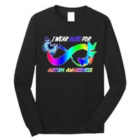 I Wear Blue For Autism Awareness Butterfly Ribbon Long Sleeve Shirt