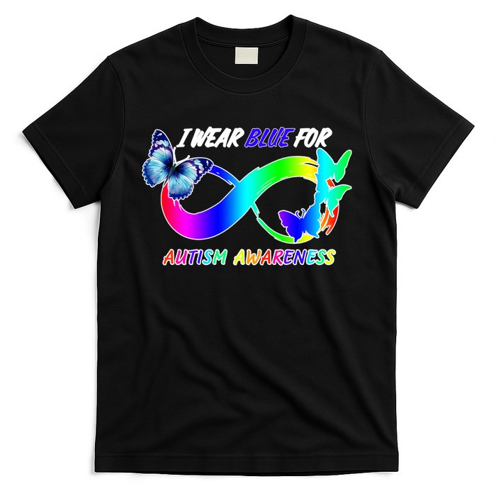 I Wear Blue For Autism Awareness Butterfly Ribbon T-Shirt