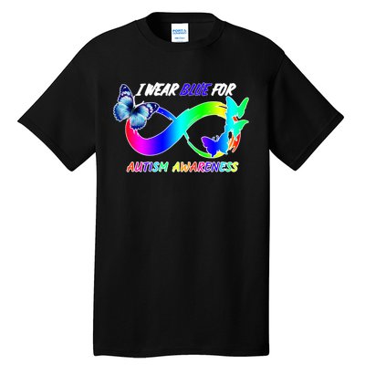 I Wear Blue For Autism Awareness Butterfly Ribbon Tall T-Shirt