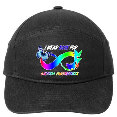 I Wear Blue For Autism Awareness Butterfly Ribbon 7-Panel Snapback Hat