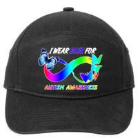 I Wear Blue For Autism Awareness Butterfly Ribbon 7-Panel Snapback Hat