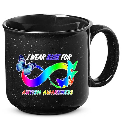 I Wear Blue For Autism Awareness Butterfly Ribbon 15oz Campfire Ceramic Mug