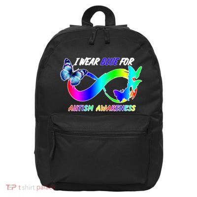 I Wear Blue For Autism Awareness Butterfly Ribbon 16 in Basic Backpack