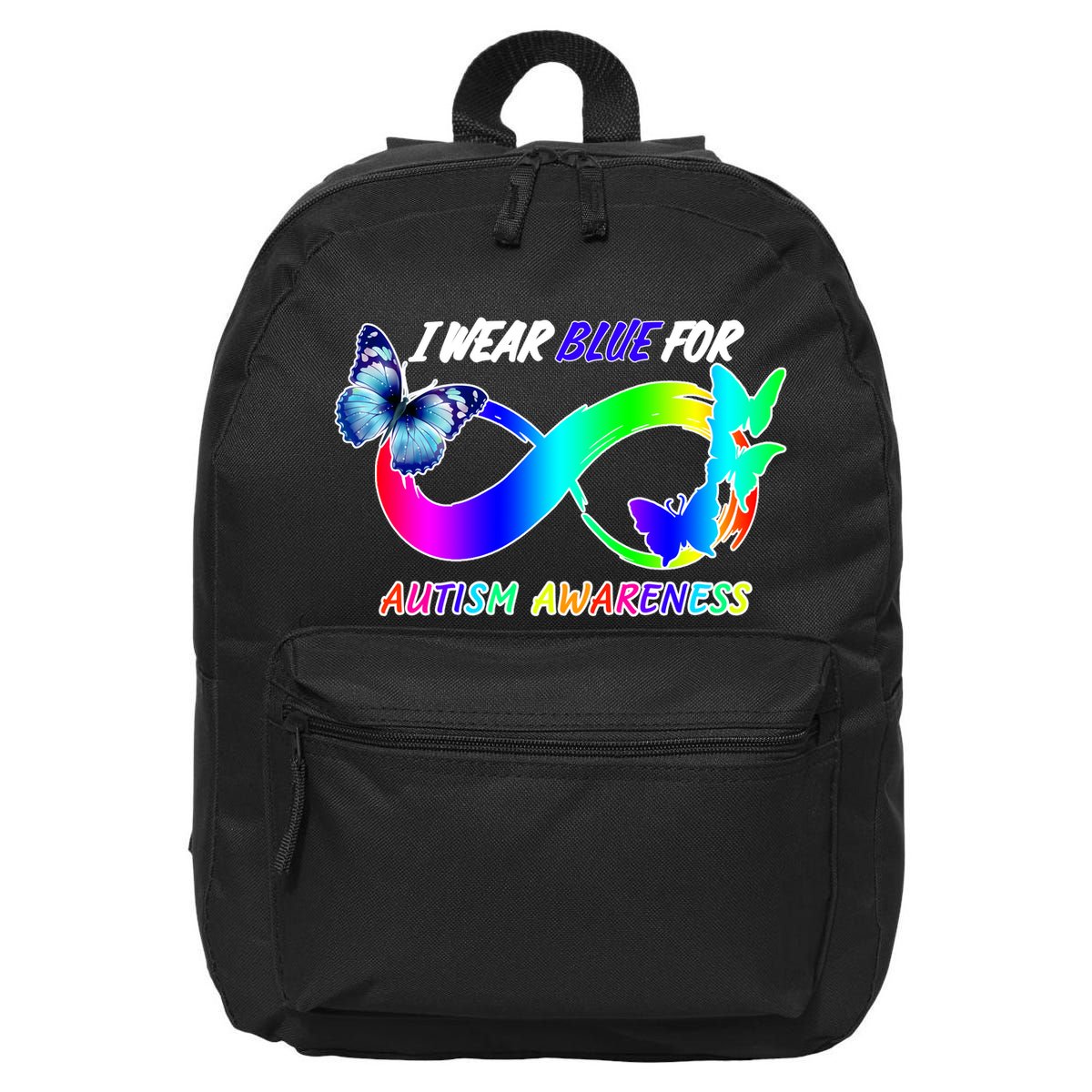 I Wear Blue For Autism Awareness Butterfly Ribbon 16 in Basic Backpack