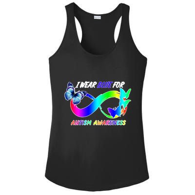 I Wear Blue For Autism Awareness Butterfly Ribbon Ladies PosiCharge Competitor Racerback Tank