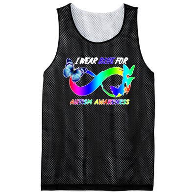 I Wear Blue For Autism Awareness Butterfly Ribbon Mesh Reversible Basketball Jersey Tank