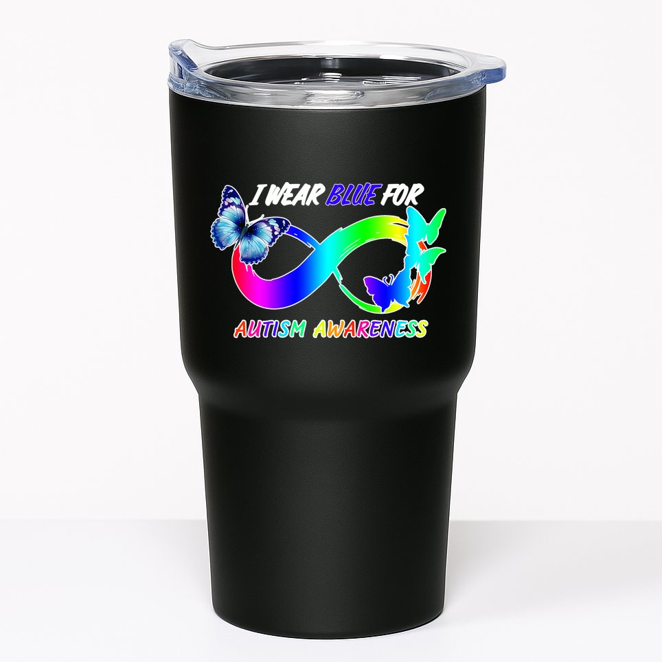 I Wear Blue For Autism Awareness Butterfly Ribbon Tumbler